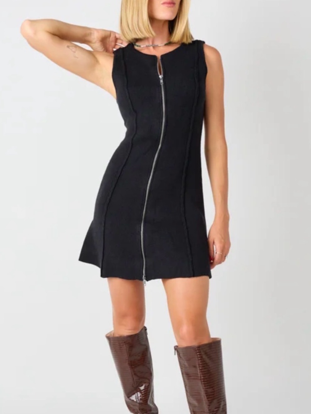 🖤 NWT Mustard Seed Black Zip Front Dress Size L